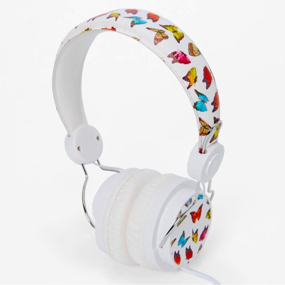 Butterfly Print White Headphones - NWT
